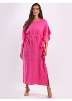 Made In Italy Plain Chic Butterfly Cut Lagenlook Linen Kaftan