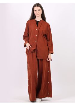 Made In Italy Plain Cotton Corduroy Lagenlook Shirt Top