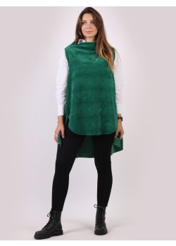Made In Italy Plain Cowl Neck Hi-Lo Sleeveless Corduroy Poncho