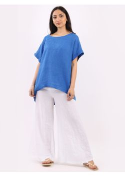 Made In Italy Plain Dipped Hem Linen Lagenlook Crop Top