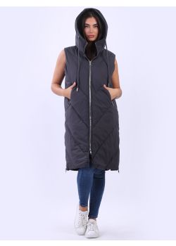 Plus Size Plain Lagenlook  Hooded Long Puffer Gilet