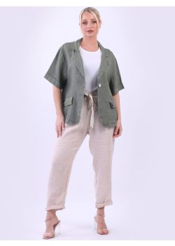 Made In Italy Plain Linen Lagenlook Broderie Crop Jacket