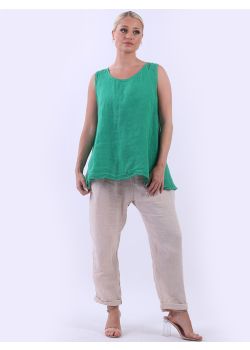 Made In Italy Plain Linen Lagenlook Sleeveless Tank Top