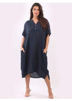 Plus Size Plain Linen Oversized Lagenlook Slouchy Dress