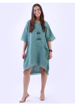 Made In Italy Plain Linen Raw Edges Hi-Lo Baggy Dress