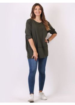 Made In Italy Plain Pleated Hem Cotton Universal Fit Baggy Tee