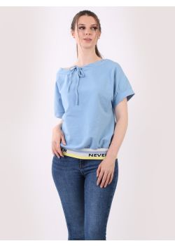 Made In Italy Plain Ribbed Hem Cotton Crop Tee