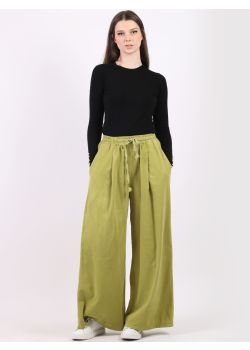 Made In Italy Plain Universal Fit Wide Leg Cotton Trouser