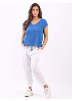 Made In Italy Plain Vintage Wash Ladies Cotton Crop Box Top