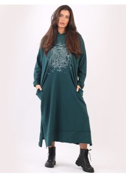 Plus Size Cotton Lagenlook Hooded Sequin Maxi Dress