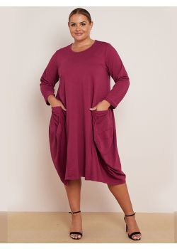 Plus Size Lagenlook Quirky Solid Cotton Slouchy Dress