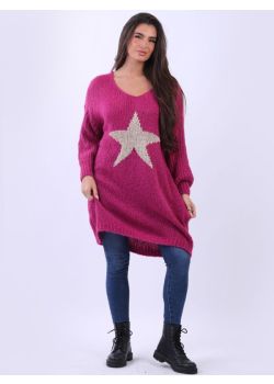 Plus Size Lagenlook Wool Knitted Longline Star Jumper