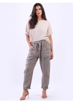 Made In Italy Raw Edge Patches Linen Trouser