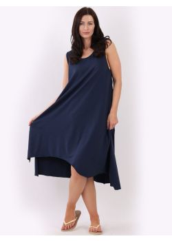 Plus Size Sleeveless Raw Edges Cotton Midi Tank Dress