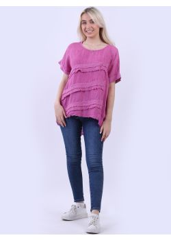 Made In Italy Solid Linen Hopsack Tiered Lagenlook Tunic Top