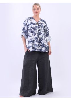 Made In Italy V-Neck Jungle Print Lagenlook Linen Top