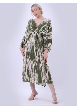 Made In Italy V-Neck Tie Dyed Batwing Lagenlook Maxi Dress