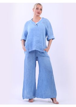 Made In Italy Vintage Washed Solid Linen Lagenlook Blouse
