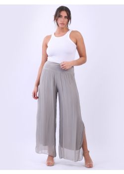 Made In Italy Wide Leg Side Slit Ladies Silk Harem Trouser
