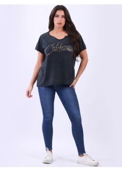 Made In Italy Writing Print Vintage Washed Cotton T-Shirt