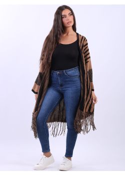 Made In Italy Zebra Print Open Front Wool Knitted Cardigan