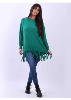 Stylish Plain Knitted Fringed-Hem Baggy Tunic  Jumper